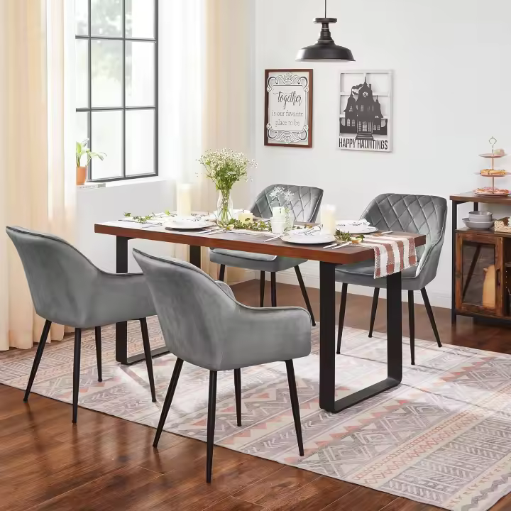 Silla de Comedor, Silla de Cocina, Sillón de Terciopelo, Silla Tapizada con Reposabrazos, Carga Máx. de 120 kg, Patas de Metal, para Comedor, Cocina, Negro Tinta - 1