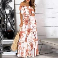 Nueva moda bata de leopardo vestido largo estampado volante vestido veraniego bohemio mujeres verano Casual elegante Vestidos sin tirantes - details 1