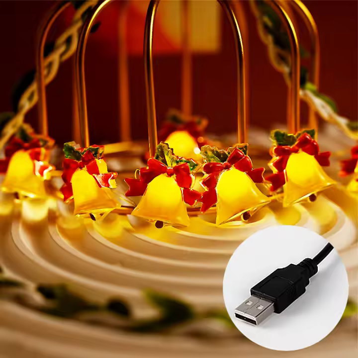 Cadena de luz de campana de decoración navideña LED, decoración de ambiente festivo, USB, fuente de alimentación de caja de batería - 1