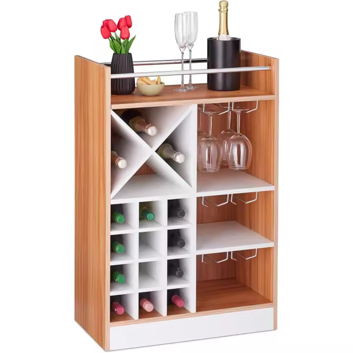 relaxdays Botellero Grande para 22 Botellas Vino, Mueble Bar, De Pie, Tablero Aglomerado, 1 Ud, 96x63x35 cm, Negro, Fibras - 1