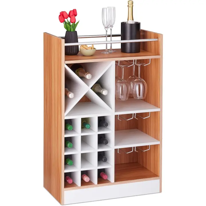 relaxdays Botellero Grande para 22 Botellas Vino, Mueble Bar, De Pie, Tablero Aglomerado, 1 Ud, 96x63x35 cm, Negro, Fibras - 1