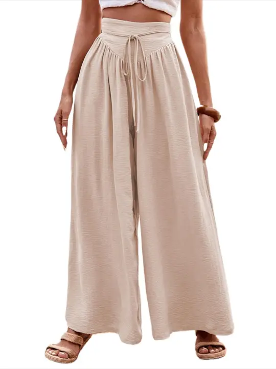 Pantalones de pierna ancha y cintura elástica para mujer Ropa de moda Primavera-Verano - 1