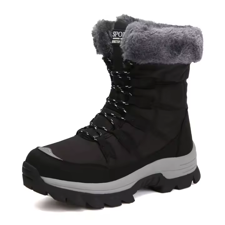 Botas cortas de algodón de felpa para mujer, cálidas, con cordones para exteriores, invierno - 1