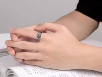 Anillo giratorio de acero de titanio para hombre y mujer, joyería de pareja Mantra Heart Sutra de seis caracteres - details 7