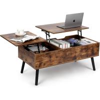 Mesa de Centro, Mesa de Centro Regulable en Altura, Extraíble, Extensible, Compartimento de Almacenaje Oculto Independiente, Tablero Elevable Doble, Mesa de Sofá de Salón, Color Nogal - details 16
