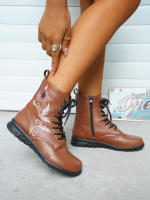 Botas altas con estampado bordado para mujer, botines Martin de punta redonda de talla grande, botas cortas planas con cordones, Otoño e Invierno - details 2