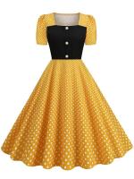 Vestido midi elegante de fiesta con estampado de lunares, manga corta y línea A, informal para verano, para mujer. - details 13