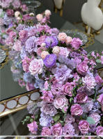Camino de mesa de rosa púrpura de lujo, telón de fondo de boda, marco de arco de cuerno, arreglo de decoración, soporte de flores para escenario Floral, centro de mesa Ba - details 8