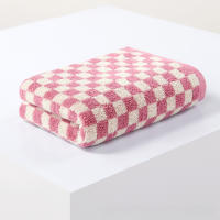 Toalla facial de algodón puro absorbente, gruesa, suave y cómoda, tablero de ajedrez, 34x75cm - details 5