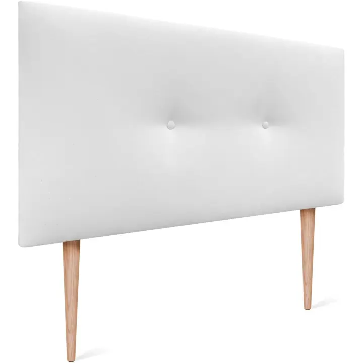 Cabecero de Polipiel o Tela Acualine Liso con Botones y Patas Tapizado de Alta Gama Cabezal Lujo Cama Dormitorio Moderno Acolchado (Tela Beige, 145x105cm (Camas 120/135/140)) - 1