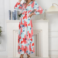 "Vestido Largo Bohemio Mujer 2025- Escote V Estampado Floral, Talle Alto, Mangas Largas, Moda Verano Boho Chic, Vestidos Hippies Elegantes para Festivales, Playa o Diario |   Envío Rápido Miravia" - details 7