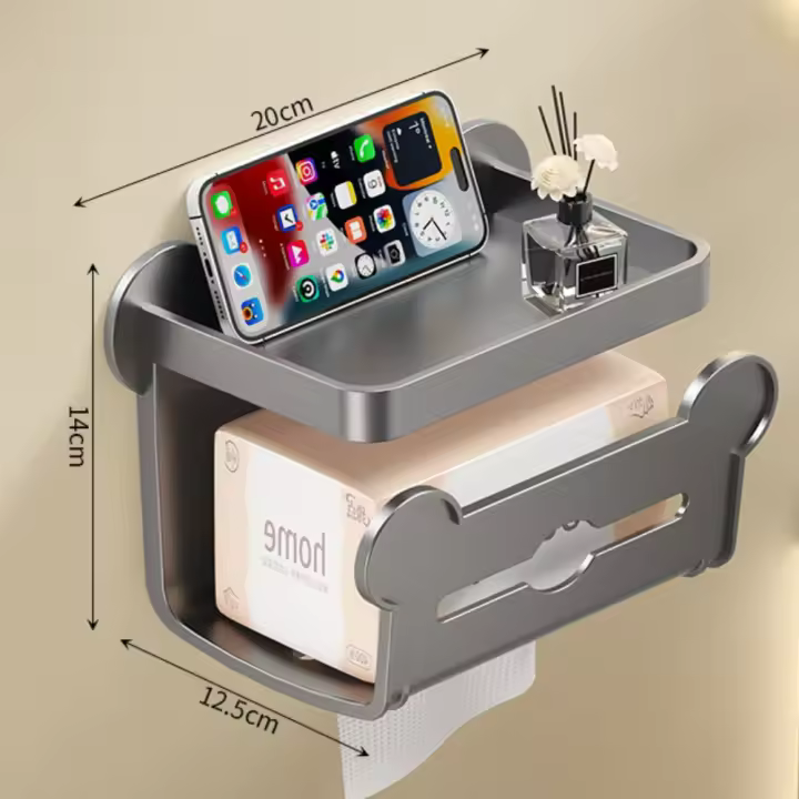 Estante de papel higiénico de plástico moderno, estante de papel en rollo montado en la pared de doble capa, organizador de pañuelos para baño sin perforaciones, 3 uds. - 1