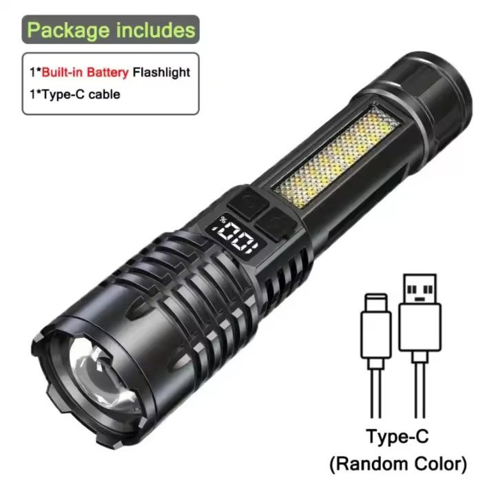 Linterna Led recargable de alta potencia linterna Led muy fuerte con antorcha de luz lateral para acampar al aire libre senderismo - 1