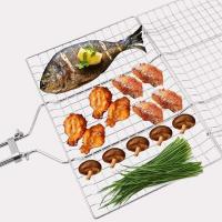 Herramienta de cocina al aire libre de malla para barbacoa, pescado a la parrilla, verduras, camarones, fila de mango portátil, acero inoxidable - details 8