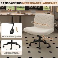 Silla de Oficina sin Reudas, Silla Piernas Cruzadas con Función Mecedora, Silla de Escritorio Ancha para Juegos, Silla de Maquillaje sin Brazos para Casa, Marfil - details 41