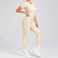 Ropa de Yoga de manga corta ajustada de Color sólido, pantalón largo Sexy con espalda descubierta, mono para entrenamiento de gimnasio, ropa deportiva de secado rápido de una pieza para Fitness - details 4