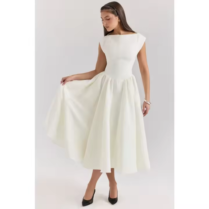 Vestido de noche elegante para mujer con escote en la espalda - Vestido largo sin mangas con pliegues para fiesta, graduación, vacaciones - 1