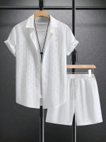 2025 verano jacquard traje de manga corta hombres vacaciones estilo casual camisa pantalones cortos conjunto de dos piezas - details 11