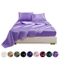 Conjunto de sábanas ajustadas lisas con satén de imitación, ropa de cama cómoda y sedoso para dormitorio, 4 unidades - details 10