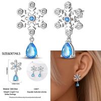 Pendientes de plata con borlas de copos de nieve azules y diamantes, lazo rojo para mujer, joyería creativa, regalos temáticos navideños - details 16