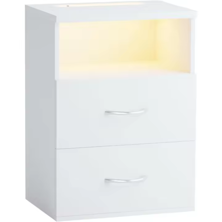 Mesita de Noche Luz LED Táctil Regulable 2 Cajones 40x28x55cm Mesa Auxiliar Dormitorio Salón Roble - 1