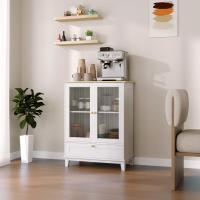Mueble Auxiliar de Cocina Estante de Vidrio Ajustable con Cajón Blanco y Roble 68x35x85 cm - details 8