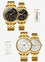 Reloj de pareja de oro completo dos y medio calendario reloj de cuarzo para hombres y mujeres - details 3