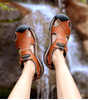 Sandalias clásicas de cuero genuino para hombre, zapatos transpirables de cuero de vaca, sandalias romanas suaves para exteriores, Verano - details 8