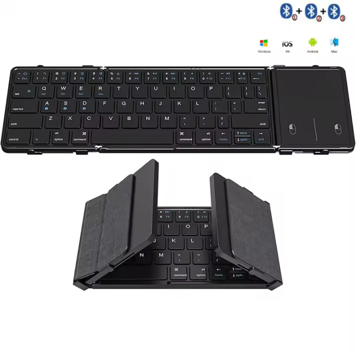 Teclado inalámbrico plegable con panel táctil, teclado Delgado, Bluetooth, portátil, recargable, compatible con 3 dispositivos - 1