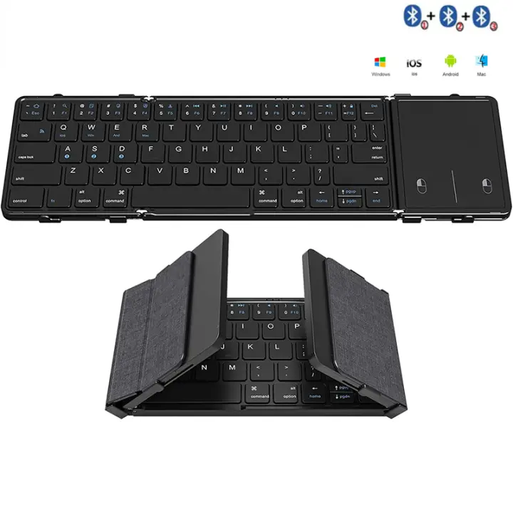 Teclado inalámbrico plegable con panel táctil, teclado Delgado, Bluetooth, portátil, recargable, compatible con 3 dispositivos - 1
