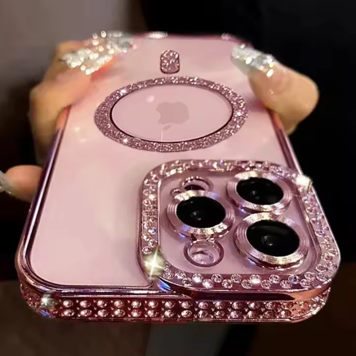 Funda Transparente de Diamante para iPhone Carga Inalámbrica Magnética Accesorios de Electrónica - 1