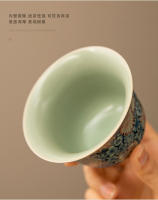 Ru kiln juego de kung fu de cerámica cubierto de tres piezas de peonía dorada de filigrana azul y blanca, juego de tazas de té de cuenco grande para el hogar - details 14