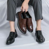Zapatos formales con cremallera lateral de empalme clásico para hombre, zapatos de cuero informales británicos de tacón bajo de PU - details 28