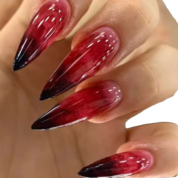 24 UDS parche degradado rojo sangre largo puntiagudo falso conjunto completo kit de uñas de Halloween usable - 1