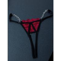 Conjunto de lencería de encaje floral erótico, sujetador abierto transparente y tanga con cadena, lencería sexy y ropa interior - details 19