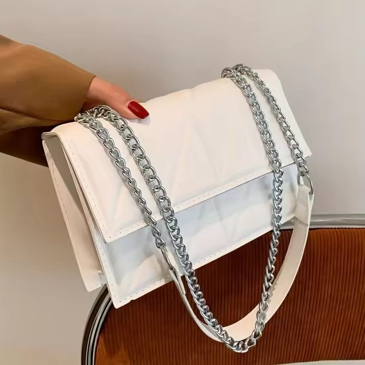 Bolso bandolera acolchado para mujer, bolso de hombro con cadena de moda, bolso de mano cuadrado minimalista y monedero. - 1