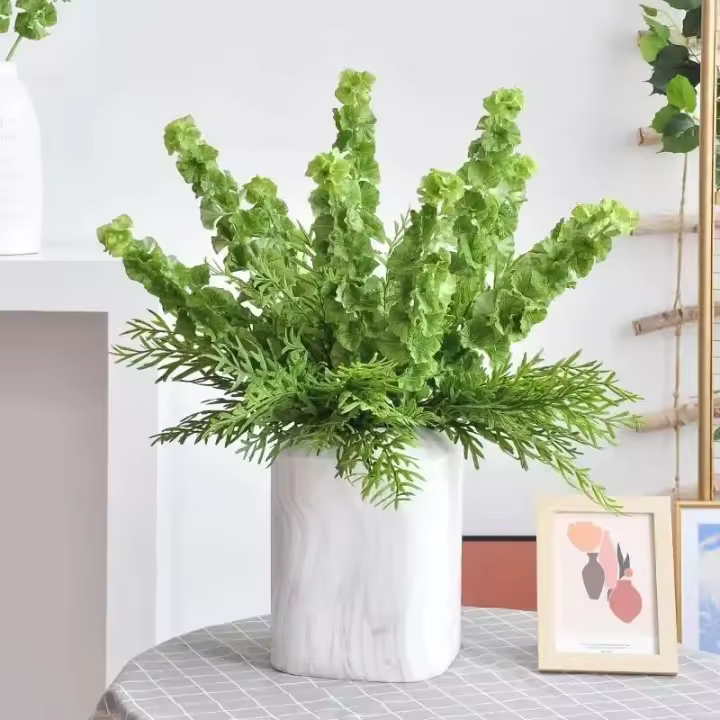 5 unidades/lote de plantas verdes, 42 cabezas, hojas de loto, decoración de jardín de boda, accesorios de césped falso para el hogar, flores de fiesta - 1