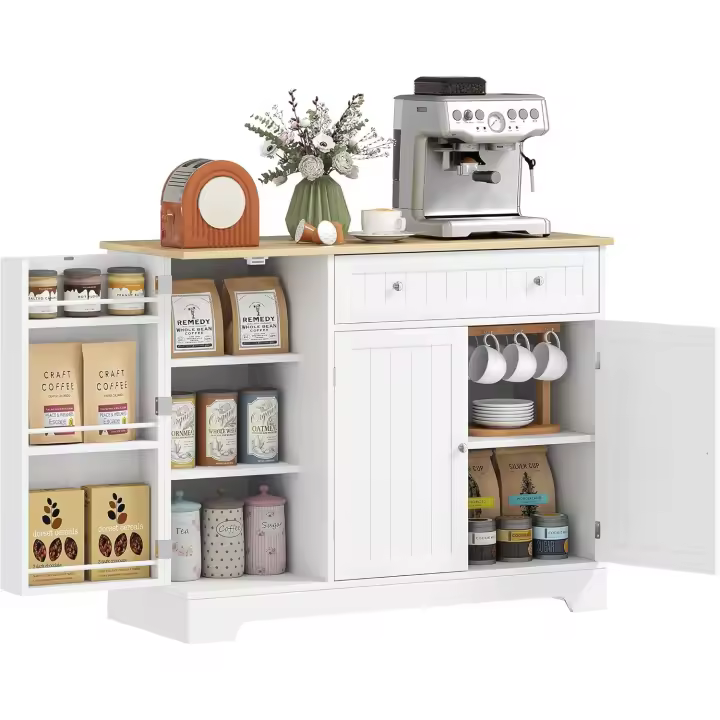 Armario de Cocina con Estante de Puerta Almacenamiento Magnético Ajustable Blanco y Roble - 1