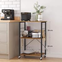 Estantería de Cocina con Ruedas, Carrito de Servicio de 3 Niveles, Estantería para Microondas, Horno, Tostadora, Marco de Metal con 6 Ganchos, Marrón Rústico y Negro KKS60XV1 - details 2