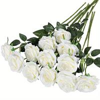 Ramo de rosas artificiales realistas para bodas, cumpleaños y más, para arreglos florales y decoración del hogar, 12 piezas - details 12