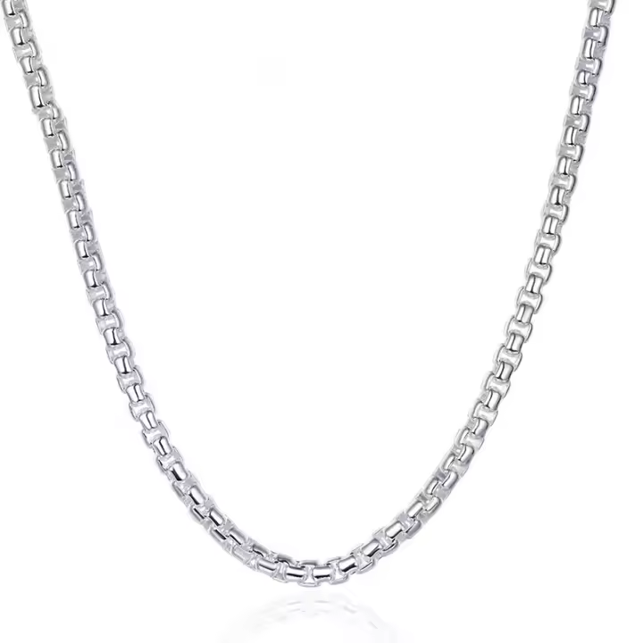 Sterg Sier Collar de cadena con caja redonda de joyería para mujer y hombre de 4 mm - 1