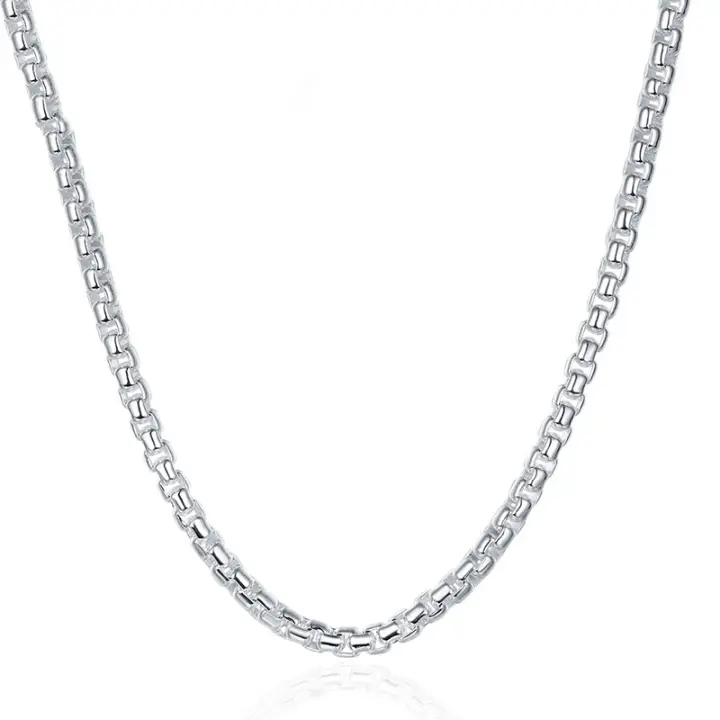 Sterg Sier Collar de cadena con caja redonda de joyería para mujer y hombre de 4 mm - 1