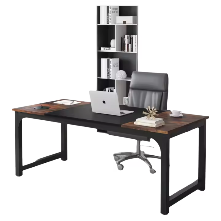 Escritorio, Escritorio de estudio para oficina en casa, Escritorios de estilo moderno para dormitorio, Montaje sencillo (180 x 80 x75 cm, Marrón Rústico/Negro) - 1