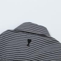 AMI Camisa de pareja con cuello en V a rayas con letras de corazón pequeño de moda, abrigo informal simple de manga larga para hombres y mujeres - details 3