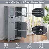 Armario Suelo de Baño, Mueble de Baño con Estantes Ajustables, Mueble de Almacenaje con Cajones y Doble Puerta, Mueble Lateral Multifuncional para Cocina (Gris) - details 4