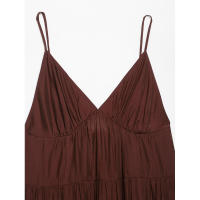BUNO-moda de verano para mujer, nuevo vestido Midi plisado marrón con espalda descubierta y tirantes finos con cuello en V, vestidos camisola informales elegantes para mujer - details 4