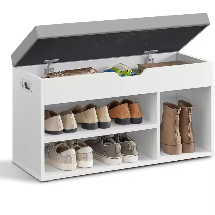 Banco de Almacenamiento, 3 Compartimentos, Almacenamiento Oculto, Estantes, Sala de Estar, Pasillo, Dormitorio, Carga 136 kg, Marrón Rústico LHS130B01 - 1