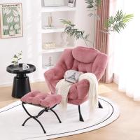 Silla perezosa con otomana, silla moderna con reposabrazos y bolsillo lateral, sillón de lectura con reposapiés para espacios pequeños, color verde afelpado - details 25