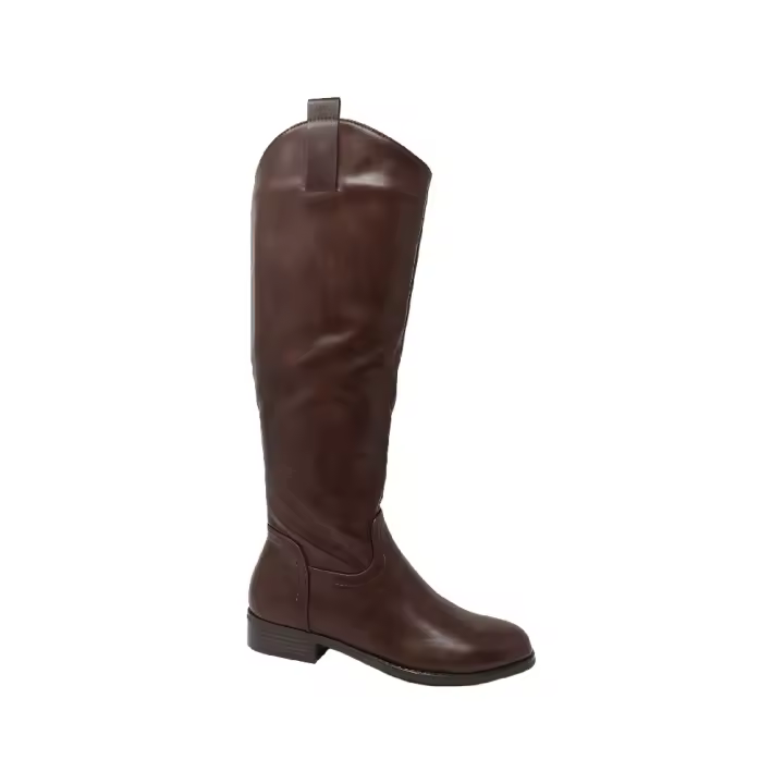 Botas De Montar Con Punta Redonda Plana, Zapatos De Tacón Bajo Con Cremallera Lateral Hasta La Rodilla. - 1