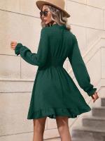 Vestido Midi de manga larga con cuello en V para mujer, elegante y bonito, a la moda, Color sólido, de lujo - details 11